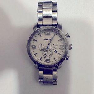 Men’s Fossil 50mm Nate Big Face Watch white/silver used